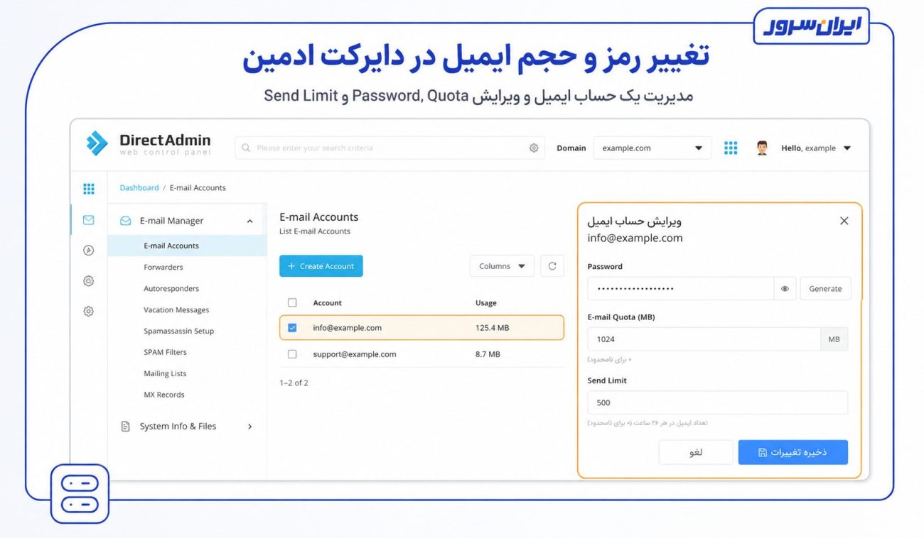 تنظیمات و مدیریت حساب ایمیل در دایرکت ادمین