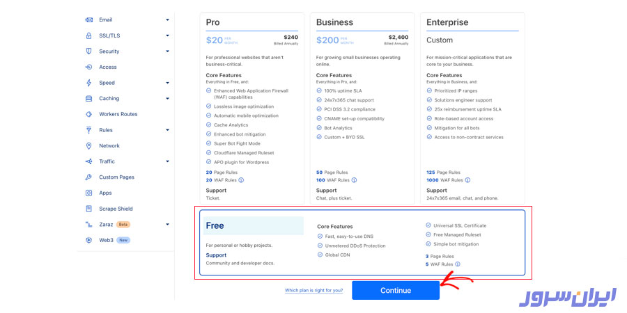 تنظیمات Cloudflare