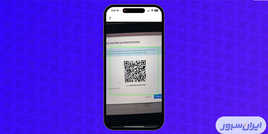 اسکن کد از ظریق برنامه Google Authenticator
