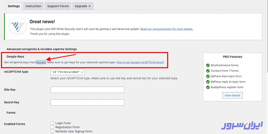 روی لینک Google کلیک کنید