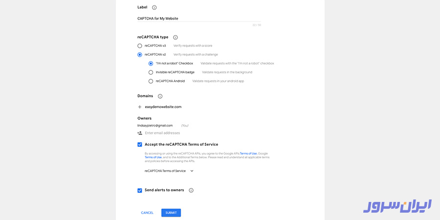 گزینه "I’m not a robot" Checkbox انتخاب کنید.