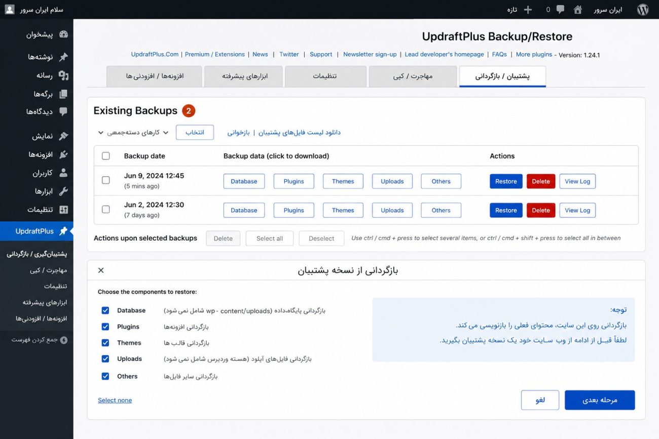 بازگردانی بکاپ وردپرس از فضای ابری